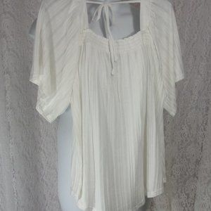 Cato Knit Top Blouse Off White Shirred Front Square Neck NWT